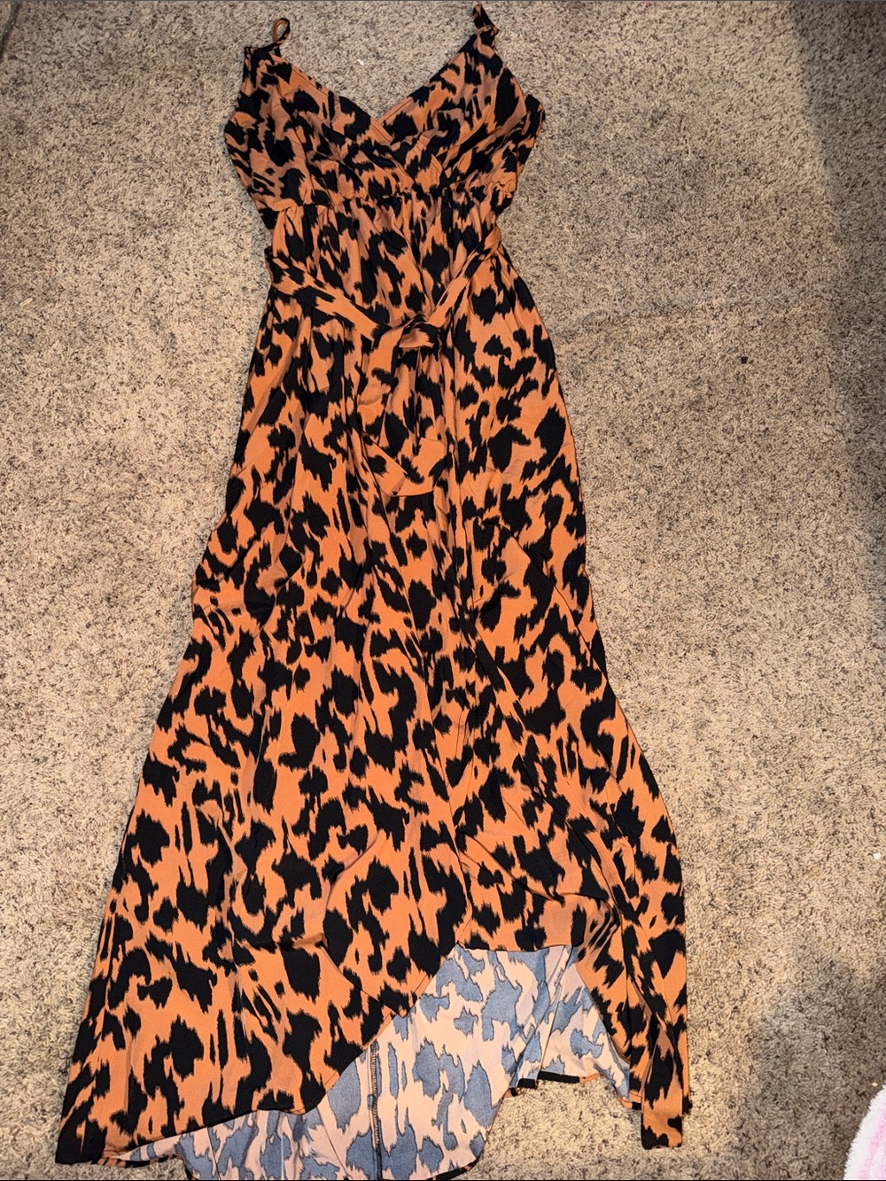 SHEIN Orange and Black Leopard-Print High-Low Maxi Dress